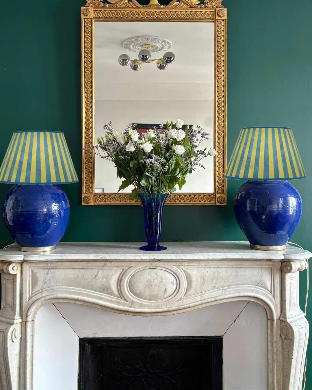 Paire de lampes en céramique bleu