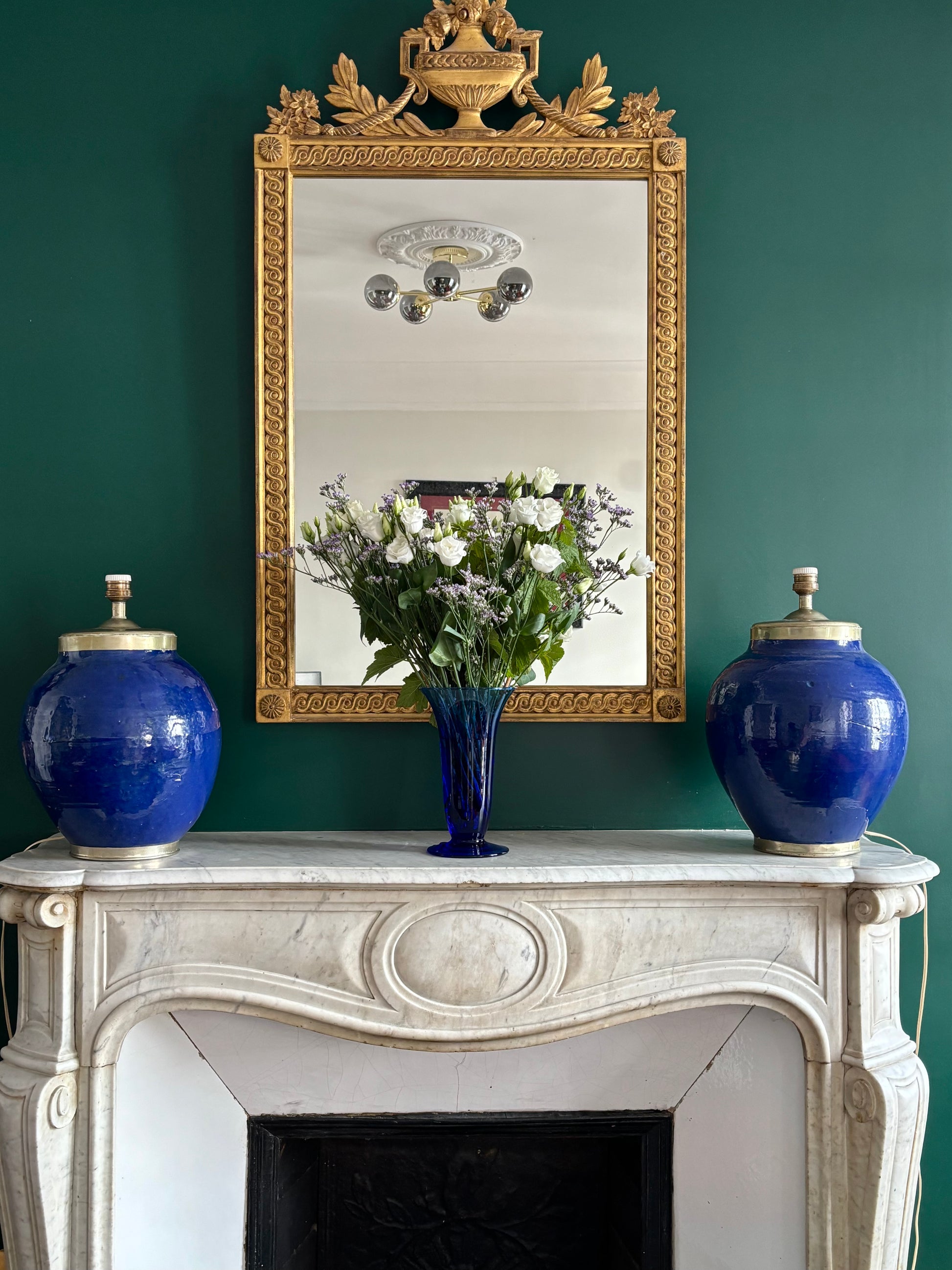 Paire de lampes en céramique bleu