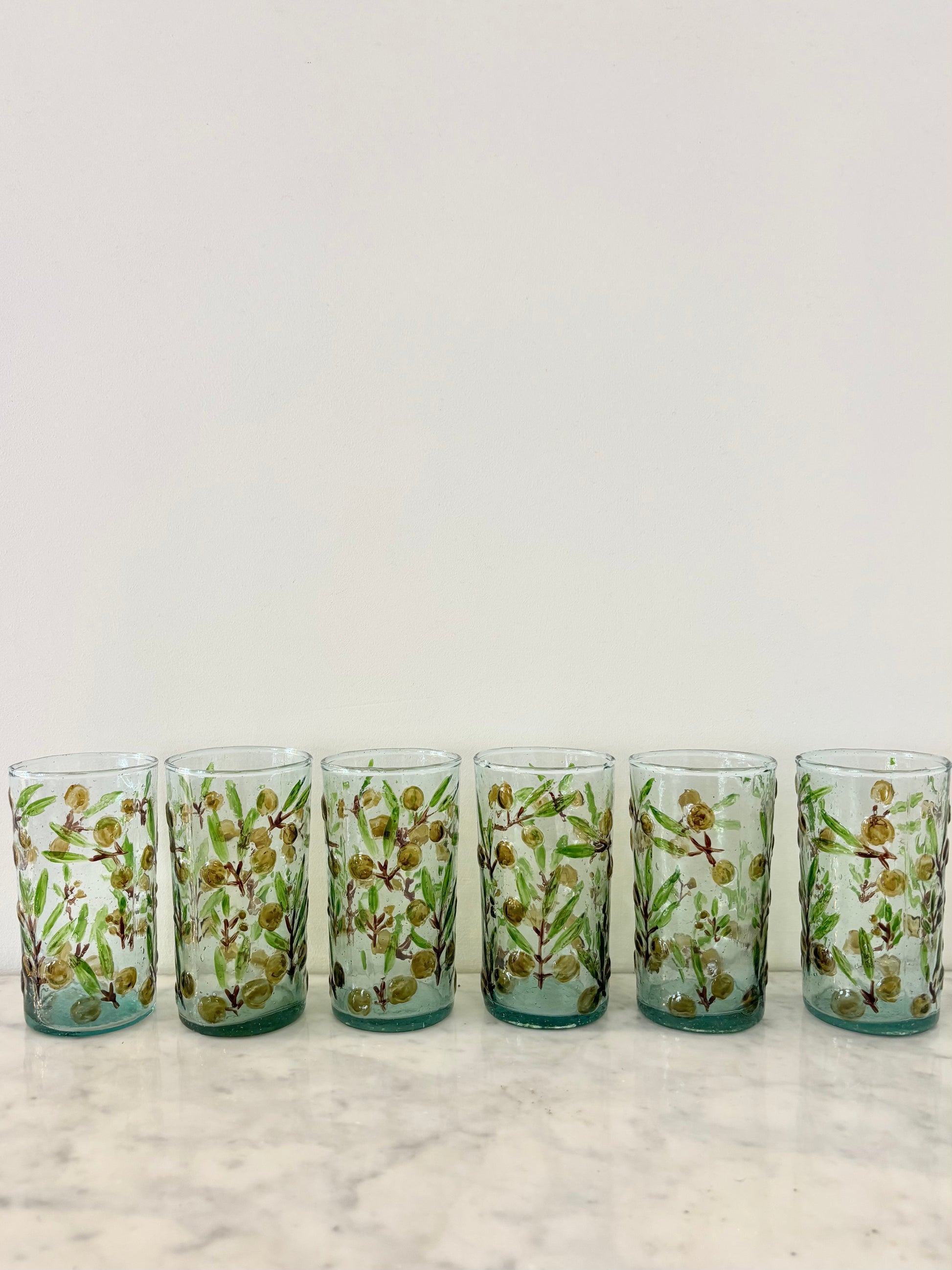 6 verres bullés peints à la main