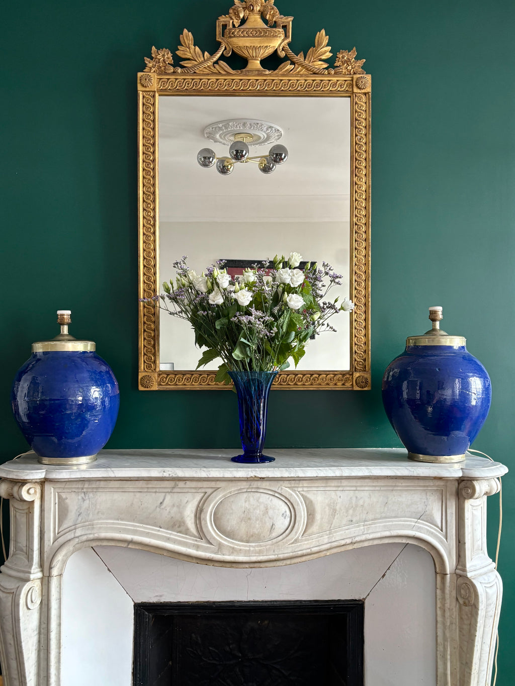 Paire de lampes en céramique bleu