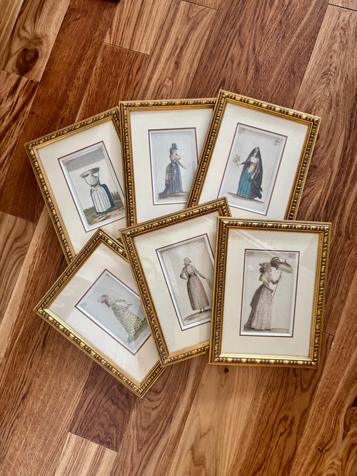 6 gravures encadrées - études de costumes