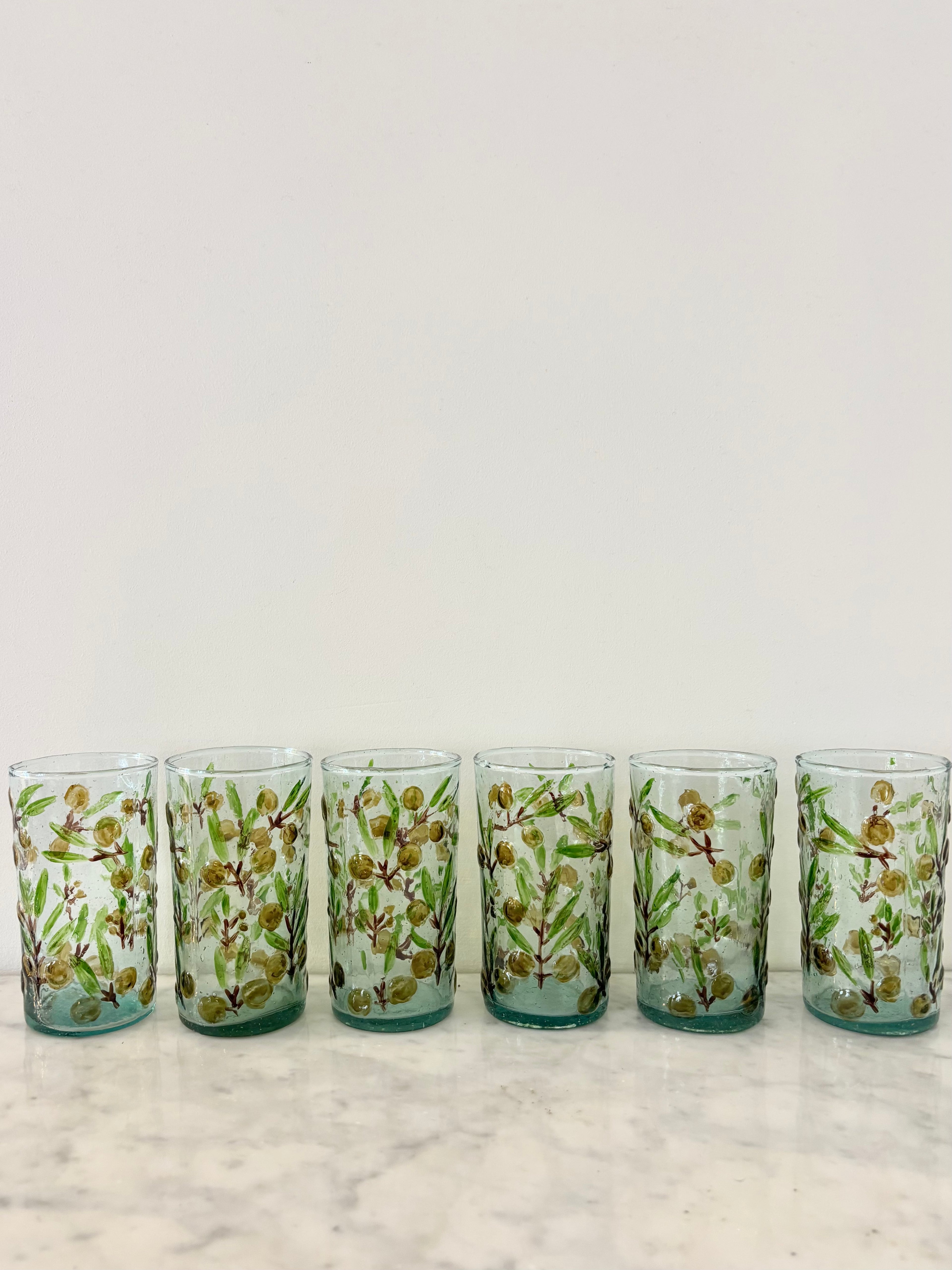 6 verres bullés peints à la main