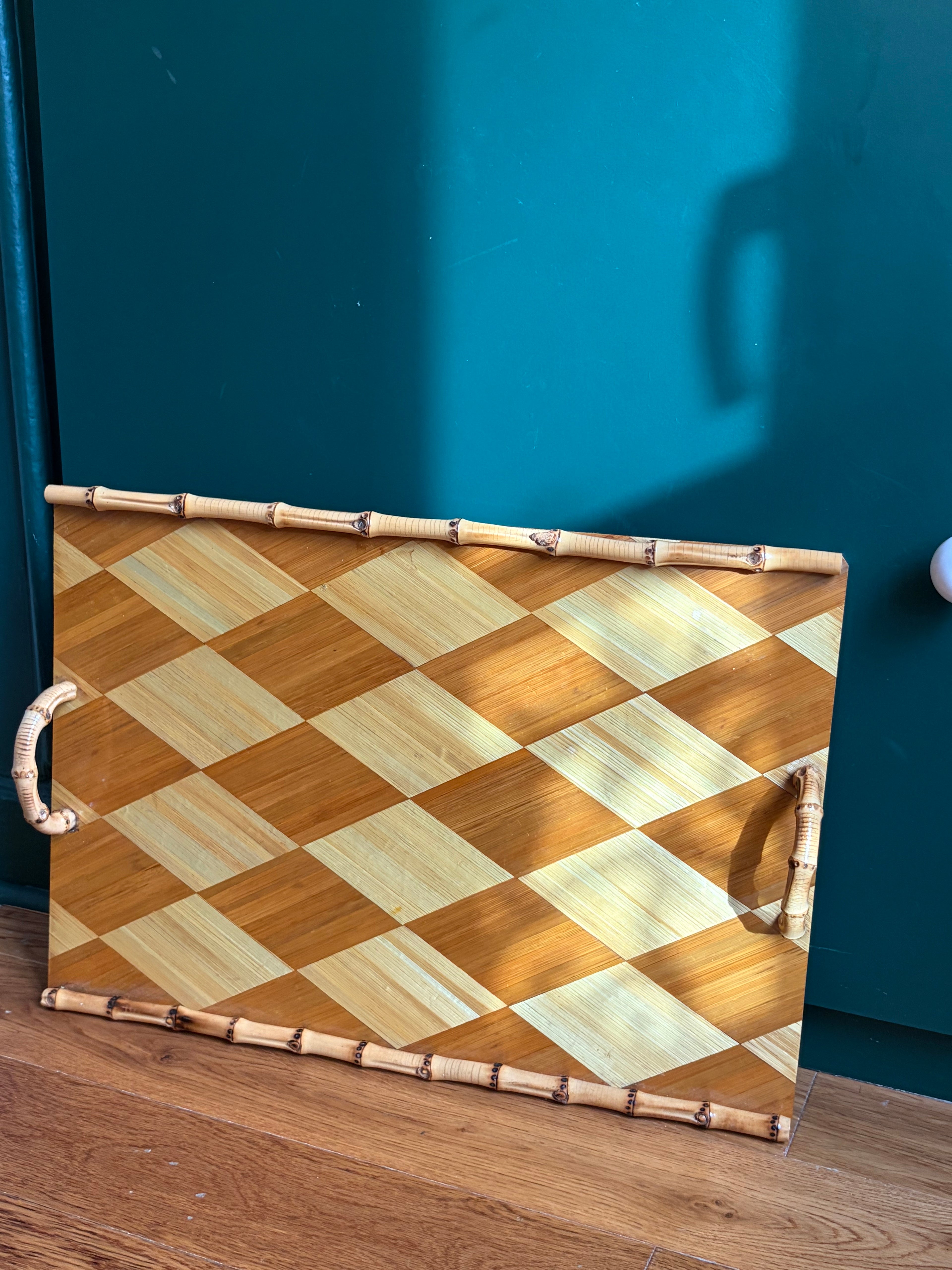 Plateau en marqueterie de paille